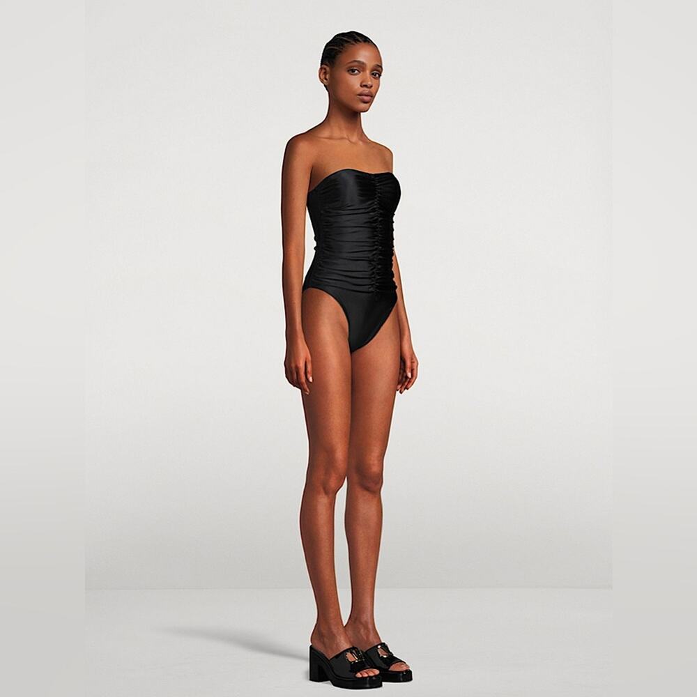 Good American Strapless Ruched One-Piece Swimsuit in Black 2/Medium - Picture 11 of 11